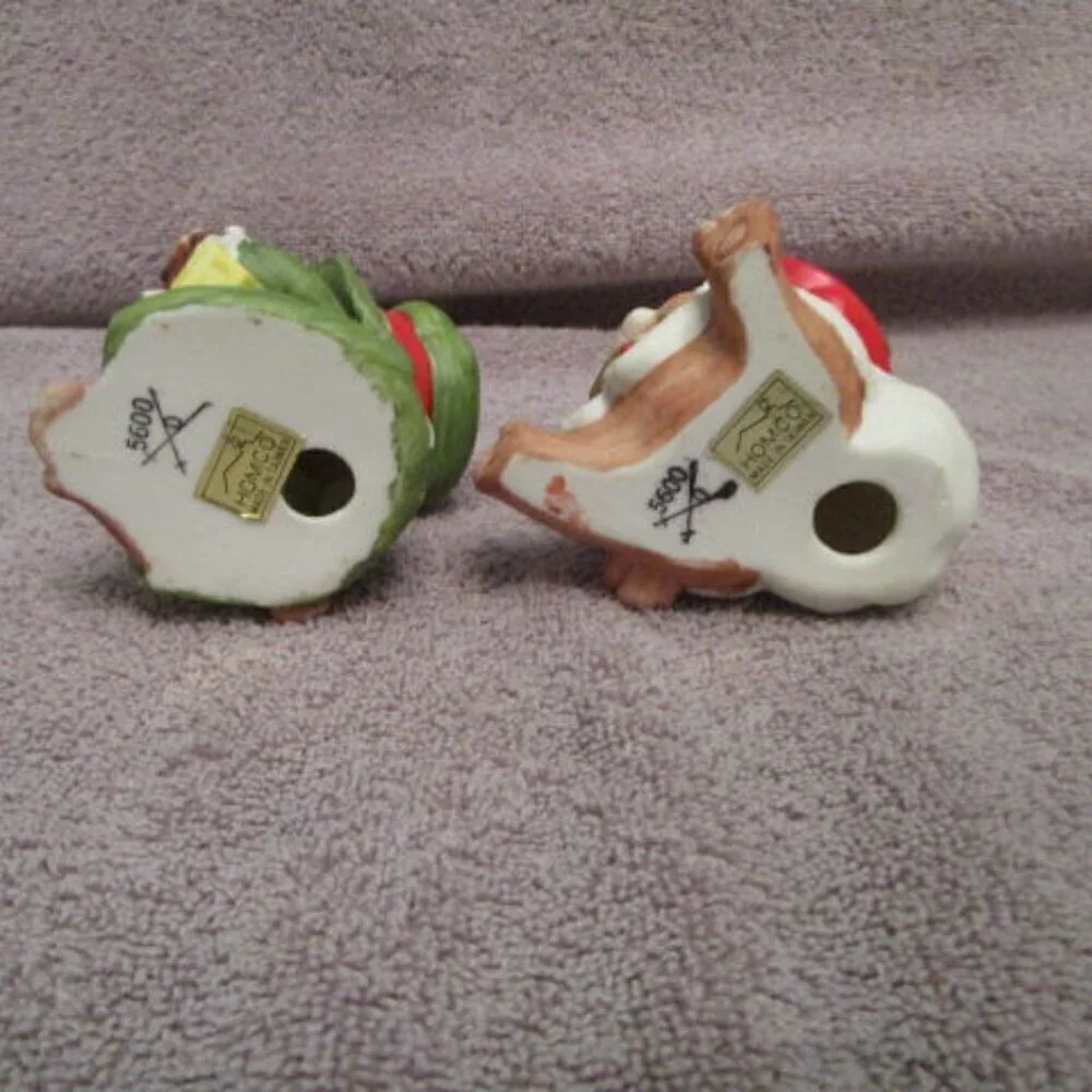 Vintage Homco Mr & Mrs Santa Bear Figurines Bisque Porcelain Christmas Set Of 2